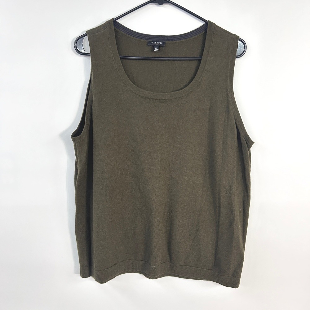 Talbots Olive Cashmere Blend Sweater Shell 2X Minimalist Capsule Layering Tank